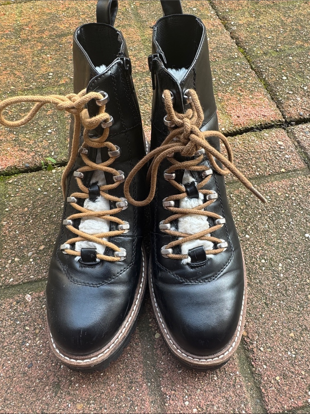 a new day Black Lace-Up Ankle Boots with Tan Laces